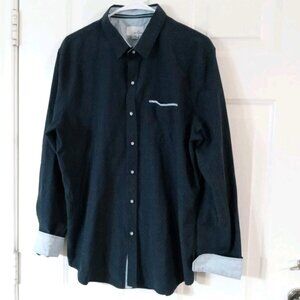 Craft+Flow Shirt Men's Long Sleeve Button Up Flip Cuff Navy Blue Size XL